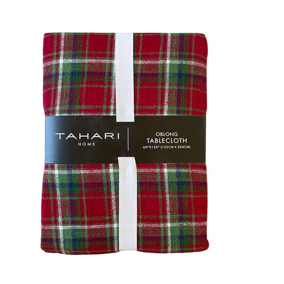 Tahari Home Holiday Plaid Tablecloth 60x120 100% Cotton Classic Christmas NEW - Picture 1 of 11